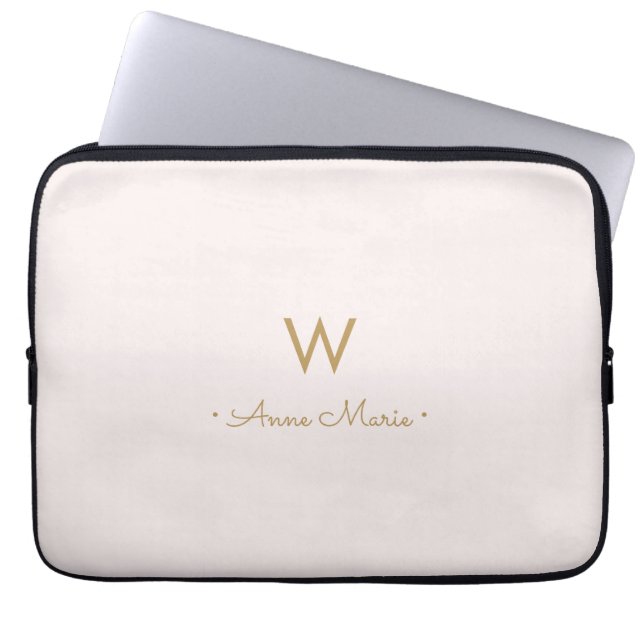 Modern Blush Pink Gold Script Monogram Laptop Sleeve (Front)