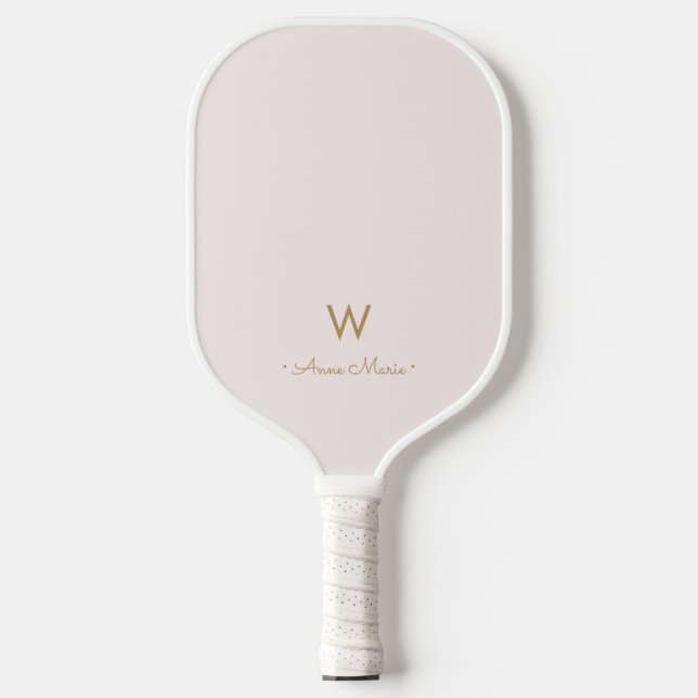 Modern Blush Pink Gold Script Monogram Pickleball Paddle (Front)