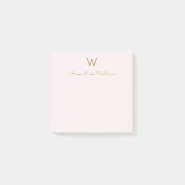 Modern Blush Pink Gold Script Monogram Post-it Notes (Front)