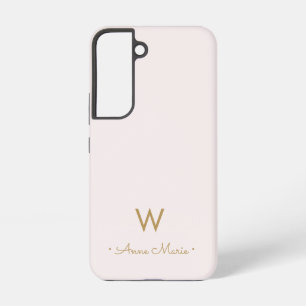 Modern Blush Pink Gold Script Monogram Samsung Galaxy Case