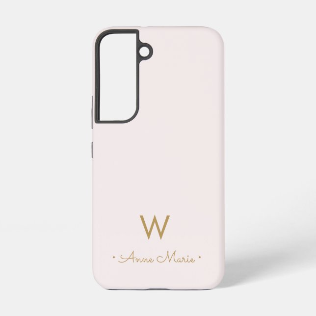 Modern Blush Pink Gold Script Monogram Samsung Galaxy S22 Case (Back)