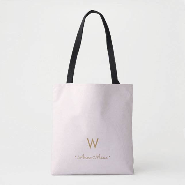 Modern Blush Pink Gold Script Monogram Tote Bag (Front)