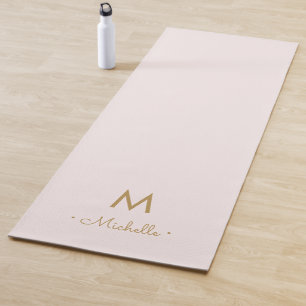 Modern Blush Pink Gold Script Monogram Yoga Mat