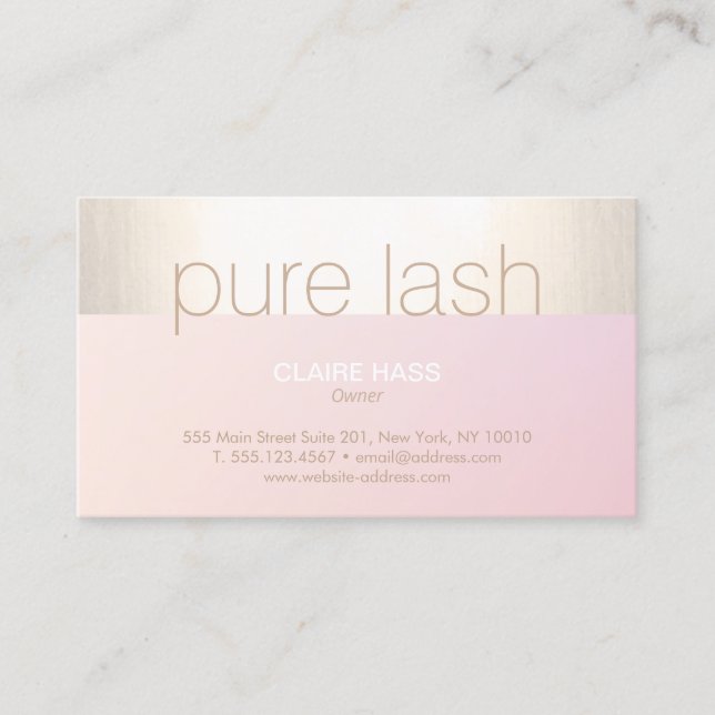Modern Blush Pink Gold Stripe Eyelash Extensions Business Card (Front)