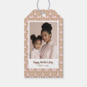 Modern Blush Pink Golden Hearts Mother's Day Photo Gift Tags
