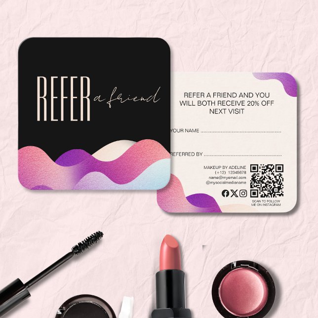 Modern Blush Pink Gradient Wave Makeup Artist   Referral Card (Creator Uploaded)