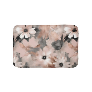 Modern Blush Pink Gray Floral  Bath Mat