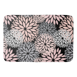 Modern Blush Pink Grey Dahlia Floral Bath Mat