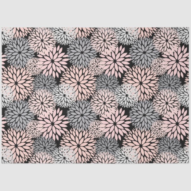 Modern Blush Pink Grey Dahlia Floral Tissue Paper (Front)