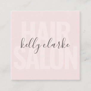 Modern blush pink hair salon script signature name square business card