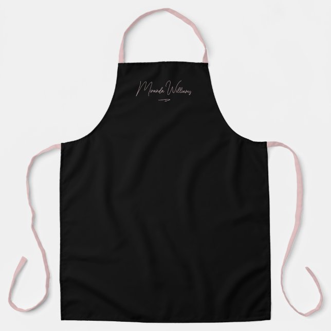 Modern Blush Pink Handwritten Custom Name Black Apron (Front)