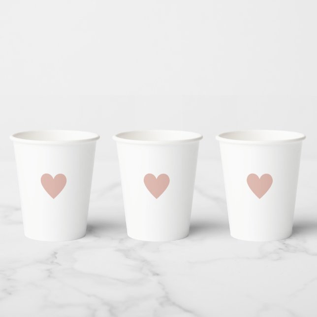 Modern Blush Pink Heart Minimalist Simple Custom Paper Cups (Multi)