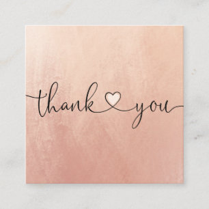modern blush pink heart thank you for your order square business card