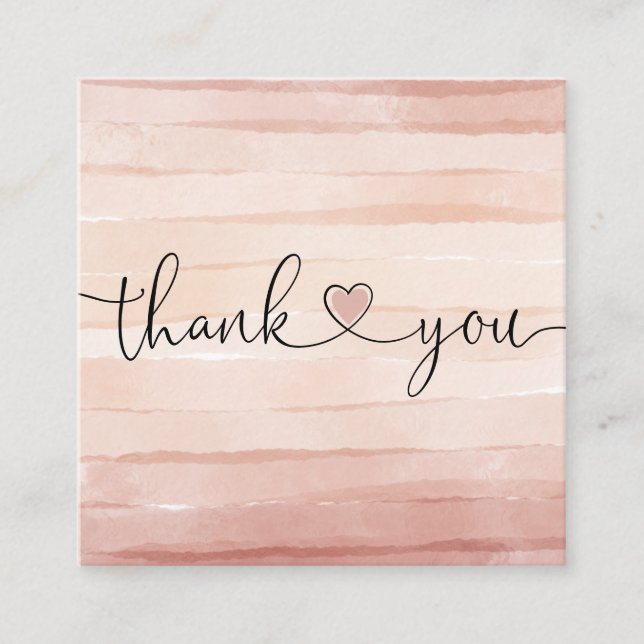 modern blush pink heart thank you for your order square business card (Front)