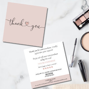 modern blush pink heart thank you for your order square business card