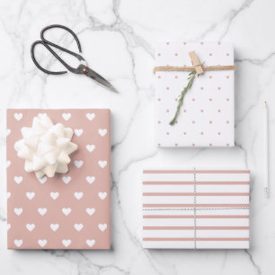 Modern Blush Pink Hearts Stripes Dots Valentines Wrapping Paper Sheet