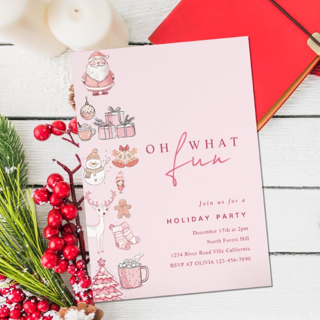 Modern Blush Pink Holiday Christmas Party Invitation (Creator Uploaded)