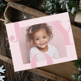 Modern Blush Pink JOY Horizontal Photo Christmas  Postcard