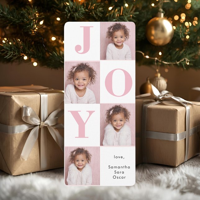Modern Blush Pink JOY Vertical Photo Christmas  (Creator Uploaded)
