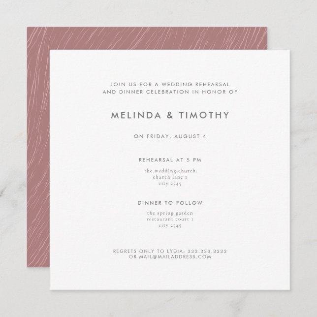 Modern Blush Pink Line Wedding Dinner Rehearsal Invitation (Front/Back)