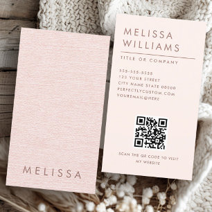 Modern blush pink linen look vertical minimalist business card