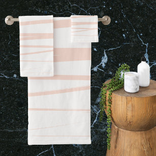 Modern Blush Pink Lines Abstract Art  Bath Towel Set