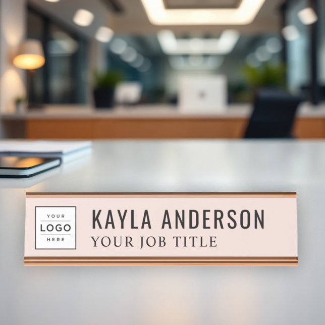 Modern Blush Pink Logo Employee Desk Name Plate (Creator Uploaded)
