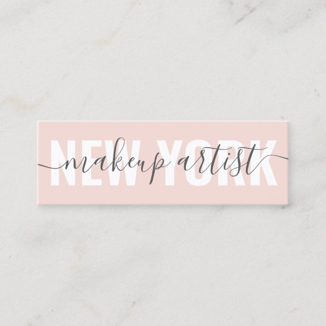 Modern blush pink makeup artist script signature mini business card (Front)