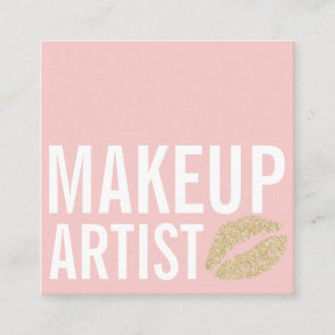 Modern blush pink makeup beauty square business card