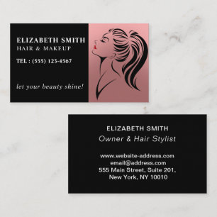 Modern blush pink makeup hair professional business card