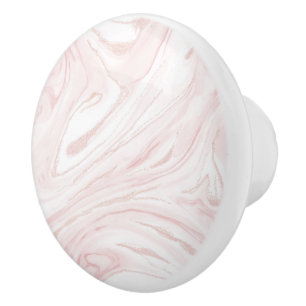 Modern blush pink marbleised abstract design ceramic knob