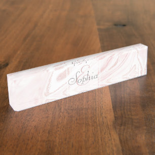 Modern blush pink marbleised abstract design nameplate