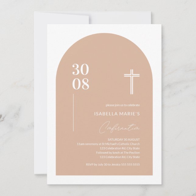 Modern Blush Pink Minimalist Arch Confirmation  Invitation (Front)