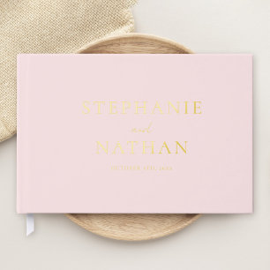 Modern Blush Pink Minimalist Gold Foil Wedding Guest Book