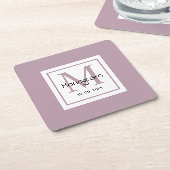 Modern blush pink minimalist handwritten  square paper coaster (Angled)