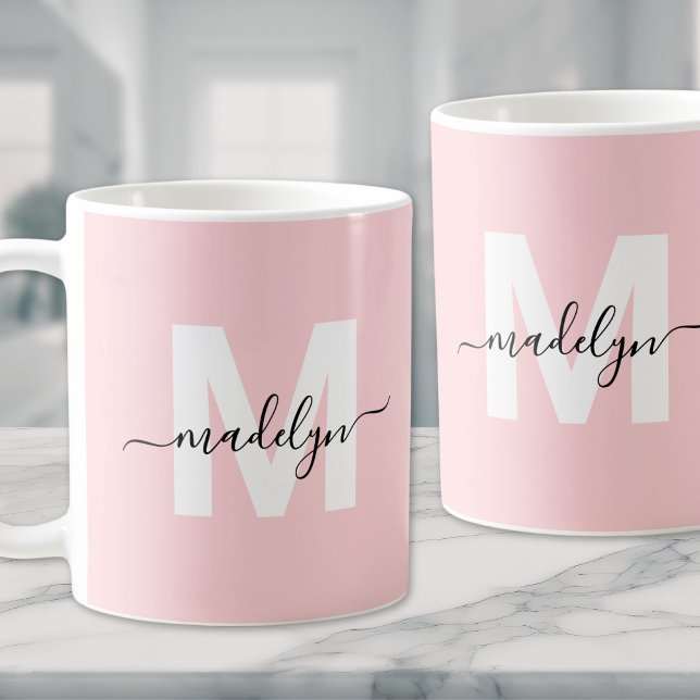 Modern Blush Pink Monogram Coffee Mug (Modern Elegant Blush Pink Monogram Coffee Mug )
