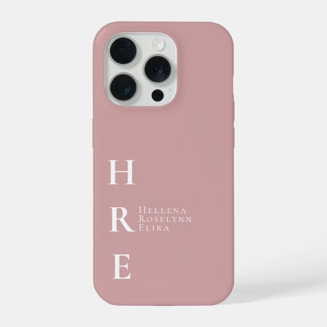 Modern Blush Pink Monogram Name iPhone Case (Back)