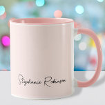 Modern Blush Pink Monogram Name Signature Script Mug<br><div class="desc">Stylish Minimalist Girly Feminine Simple Clean Blush Pink Monogram Name Signature Script Custom Personalised Coffee Mug. This design featuring custom name in a cursive pretty hand lettered style font signature typography (or calligraphy) on pastel dusty pink or light blush pink background. These are easy to customise it. Great stylish feminine...</div>