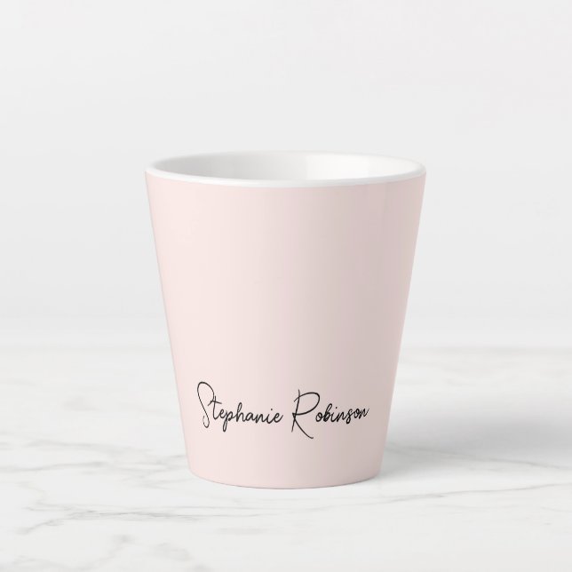 Modern Blush Pink Monogram Name Typography Latte Mug (Front)