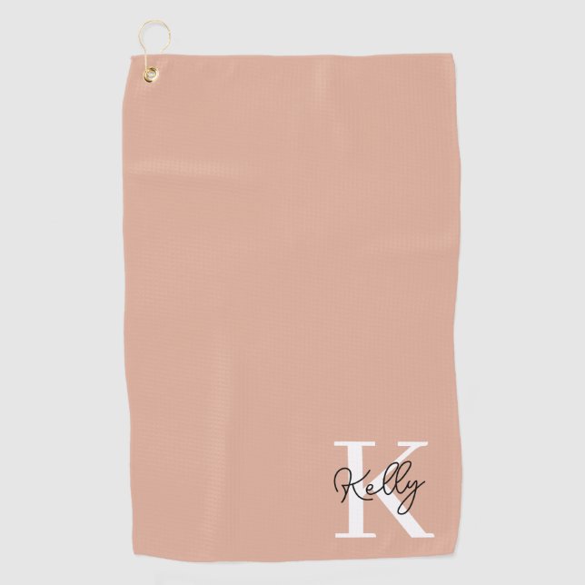 Modern Blush Pink Monogram Script Golf Towel (Front)