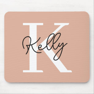 Modern Blush Pink Monogram Script Mouse Pad