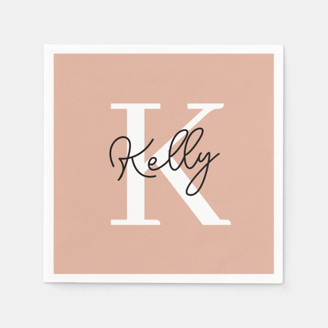 Modern Blush Pink Monogram Script Napkin (Front)