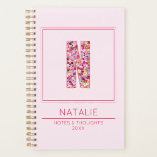 Modern Blush Pink Monogrammed Name Letter N Planner