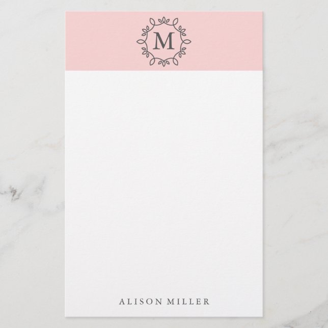 Modern Blush Pink Monogrammed Stationery (Front)