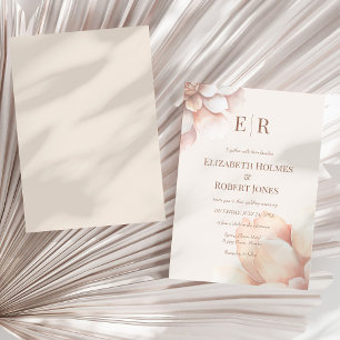 Modern Blush Pink Mousse Petals Monogram Wedding Invitation