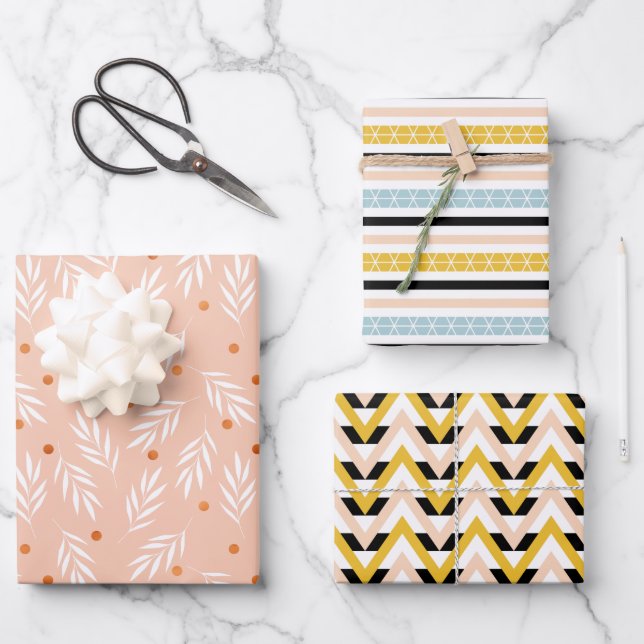 Modern Blush Pink Mustard Yellow Geometric Pattern Wrapping Paper Sheet (Front)