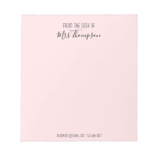 Modern Blush Pink Name Script From The Desk Of Notepad