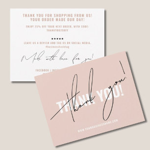 Modern blush pink packaging insert thank you card