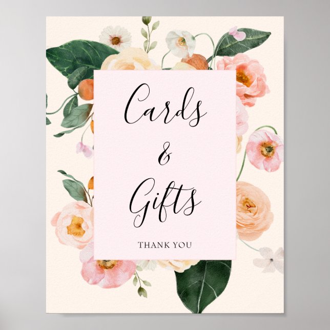 Modern Blush Pink Peach Floral Bridal Shower Poster (Front)