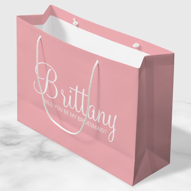 Modern Blush Pink Personalised Bridesmaid Proposal Large Gift Bag (Creator Uploaded)